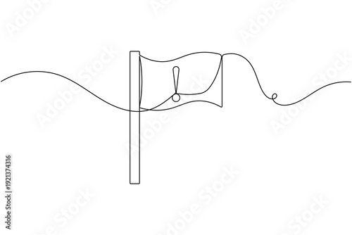 Warning flag sign icon continuous one line drawing on white background minimalist exclamation mark symbol outline vector illustration