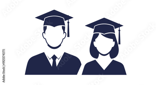 Graduation Caps Icon Set: Male and Female Students Representing Education and Achievement