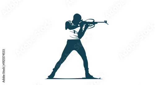 Biathlon Athlete Silhouette Firing Rifle with Ski Gear and Winter Sports Equipment