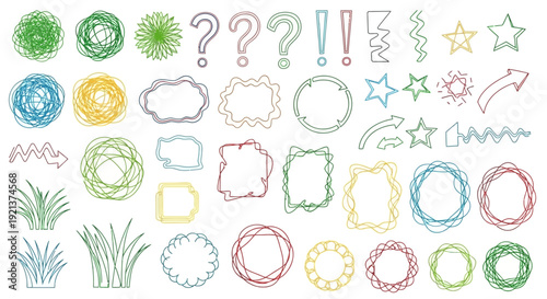 Diverse Collection of Hand-Drawn Doodle Elements and Symbols on White Background