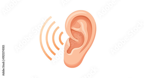 Stylized Ear Illustration with Sound Waves Symbolizing Auditory Perception and Listening