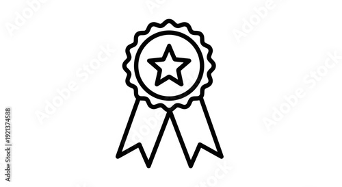 Success Award Ribbon with Star, Achievement Badge and Recognition Symbol, Vector Icon