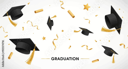 Graduation Celebration with Caps, Confetti, and Diplomas - Festive Design