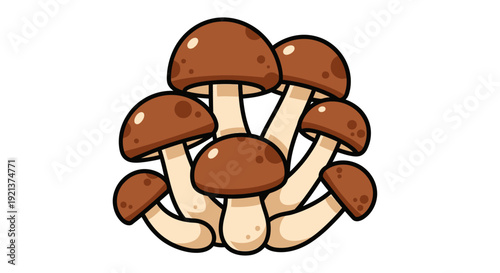 Cute Honey Mushroom Cluster Vector Illustration on White Background