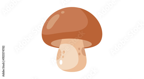 Cute Cartoon Mushroom with Brown Cap and Light Brown Stem on White Background