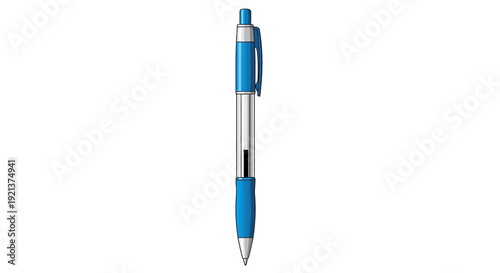 Blue Ballpoint Pen Isolated on White Background, Classic Writing Instrument
