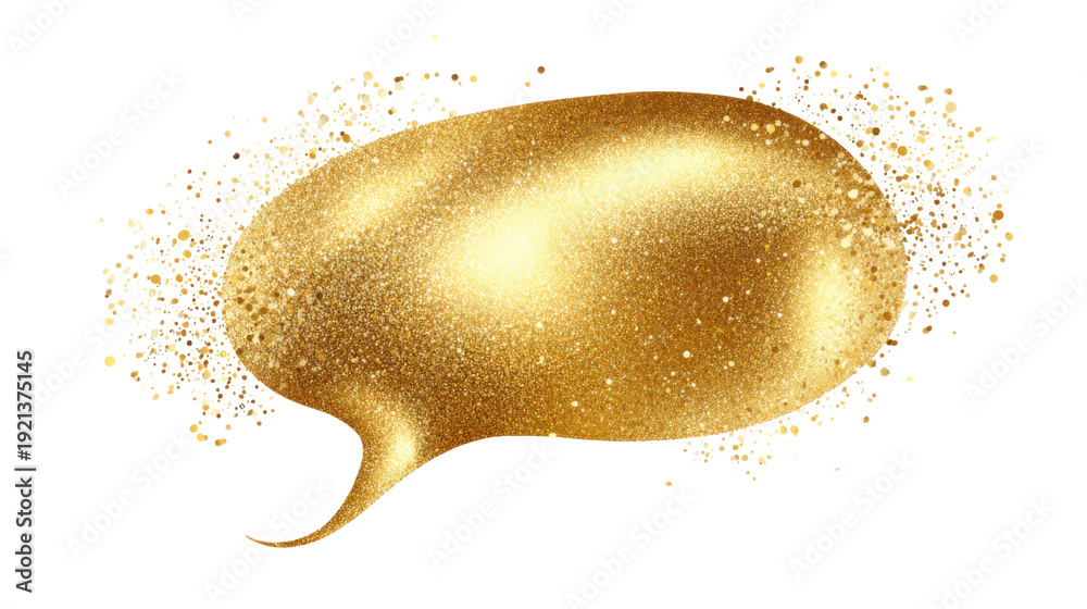 Fototapeta premium Golden glitter speech bubble isolated luxury communication symbol festive message concept high resolution