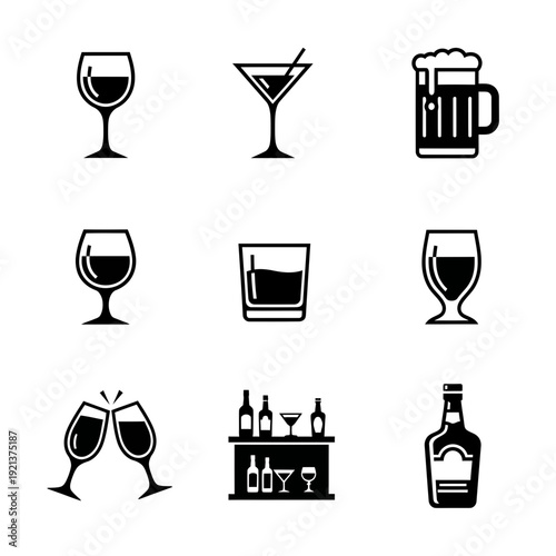 Bar Glass Outline & Beverage Line Art Icon Pack
