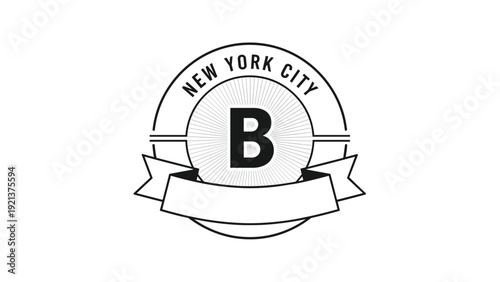 Vintage-inspired New York City logo featuring a circular badge with the letter B, a ribbon banner, and rays for a classic urban aesthetic.