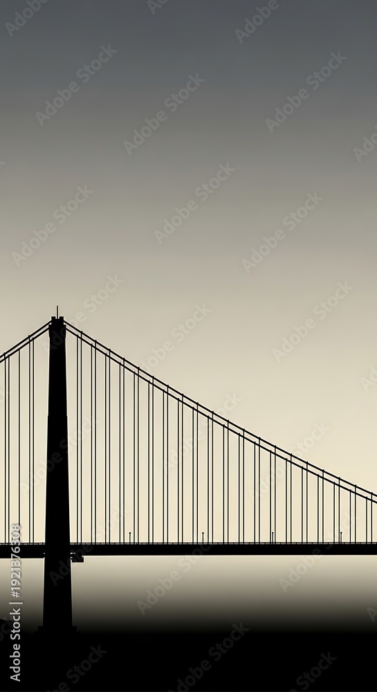 Fototapeta premium Silhouette of a large suspension bridge.