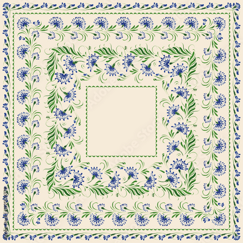 Vector floral seamless border patterns from hand painted blue carnation flowers. 4 pattern brushes in the brush palette