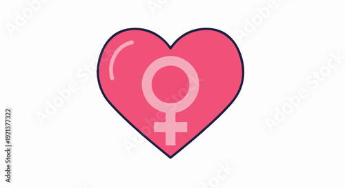 Pink heart symbol with female sign on white background representing love and femininity in a simple modern design