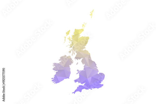 United Kingdom Map - Polygon Style Vector Illustration in Yellow and Lavender Gradient, Low Poly Geometric Design, Isolated on White Background for Infographics and Projects