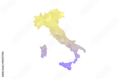 Italy Map - Polygon Style Vector Illustration in Yellow and Lavender Gradient, Low Poly Geometric Design, Isolated on White Background for Infographics and Projects