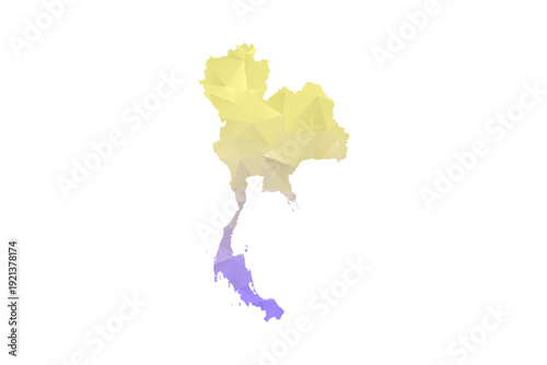 Thailand Map - Polygon Style Vector Illustration in Yellow and Lavender Gradient, Low Poly Geometric Design, Isolated on White Background for Infographics and Projects