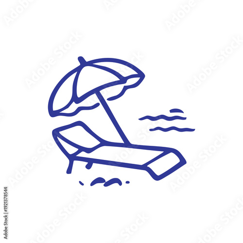 Relaxing Beach Scene with Lounge Chair and Parasol