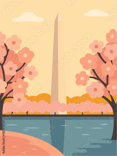 Cherry blossoms frame the washington monument