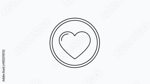 Minimalist line icon of a heart shape enclosed in a thin double circle frame on a light gray background.