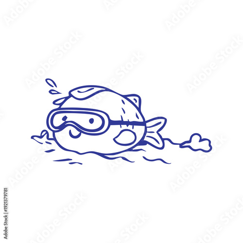 Smiling fish wearing diving mask in water
