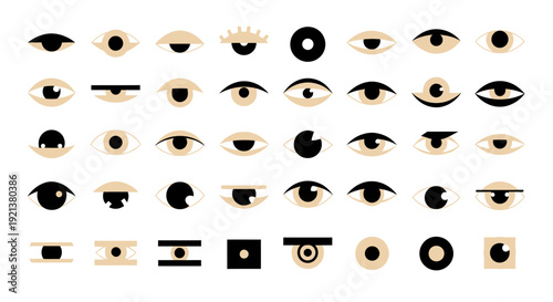 Diverse Collection of Stylized Eye Icons for Creative Design and Digital Art