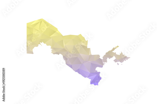 Uzbekistan Map - Polygon Style Vector Illustration in Yellow and Lavender Gradient, Low Poly Geometric Design, Isolated on White Background for Infographics and Projects