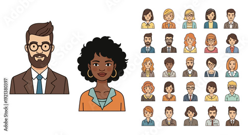 Diverse Set of Vector Avatars Representing People of Different Genders and Ethnicities