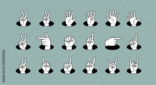 Collection of Diverse Hand Gestures Vector Illustrations on a Plain Background