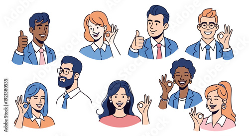 Diverse group of business people giving thumbs up and okay gestures