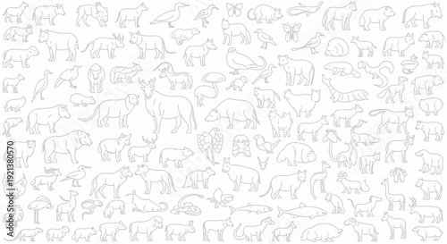 Collection of Various Hand-Drawn Animal Silhouettes Vector Graphics on White Background