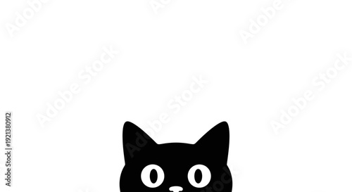 Adorable Black Cat Peeking from Below with Big White Eyes, Simple Vector Illustration