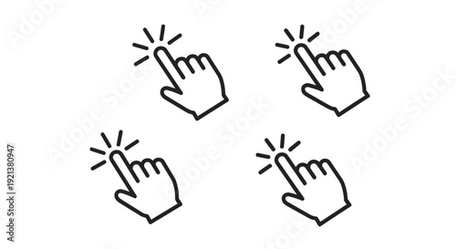 Set of Cursor Click Icons, Digital Interaction and Website Navigation Symbols