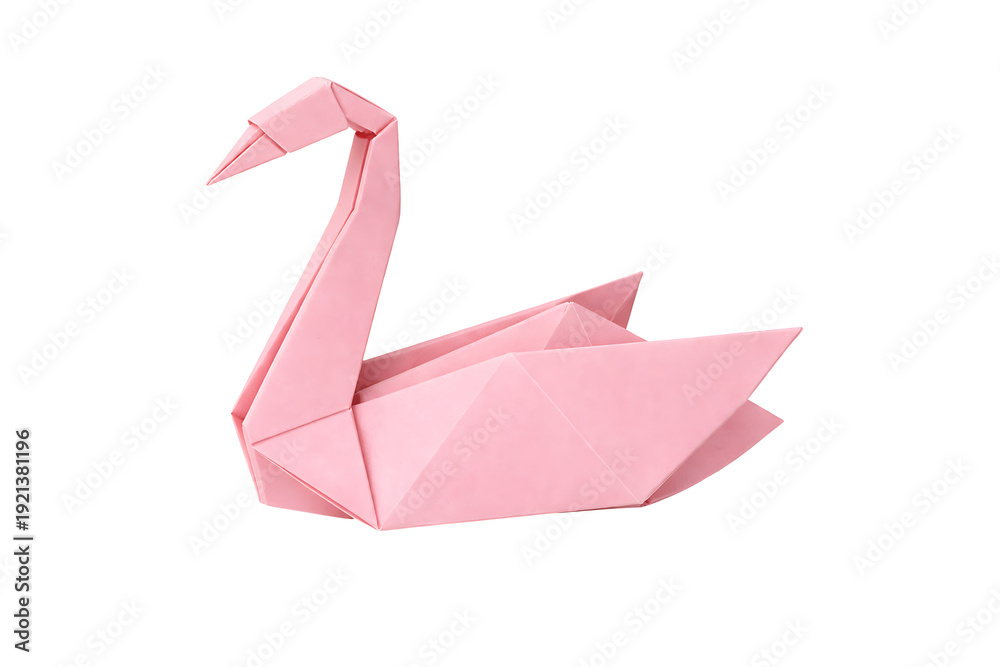 Naklejka premium Pink origami swan paper sculpture isolated on transparent background
