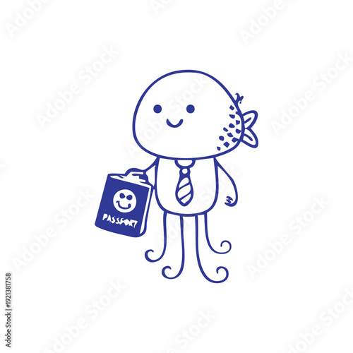 Smiling Octopus Character with Briefcase