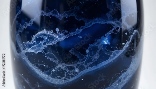 Abstract blue frost texture with frozen crystal patterns and ink swirls