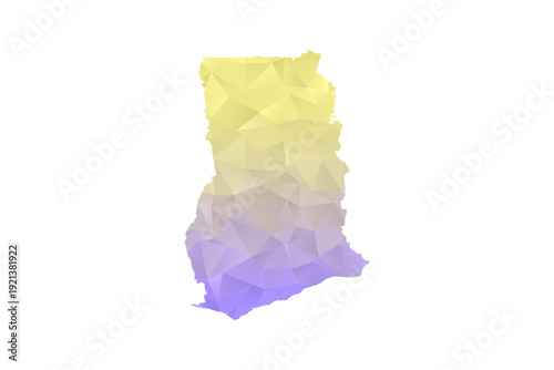 Ghana Map - Polygon Style Vector Illustration in Yellow and Lavender Gradient, Low Poly Geometric Design, Isolated on White Background for Infographics and Projects