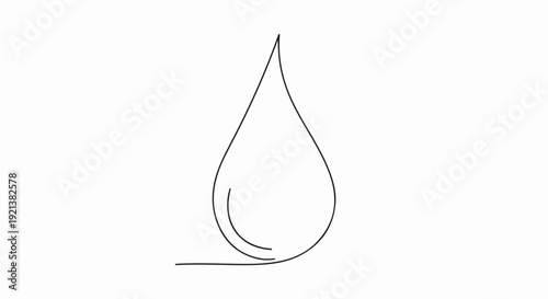 Whisk stroke drawing of a single water droplet in black ink on white background symbolizing purity and simplicity