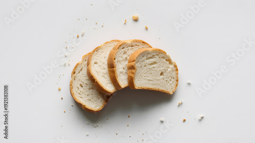 A neatly arranged stack of sliced white bread on a clean surface