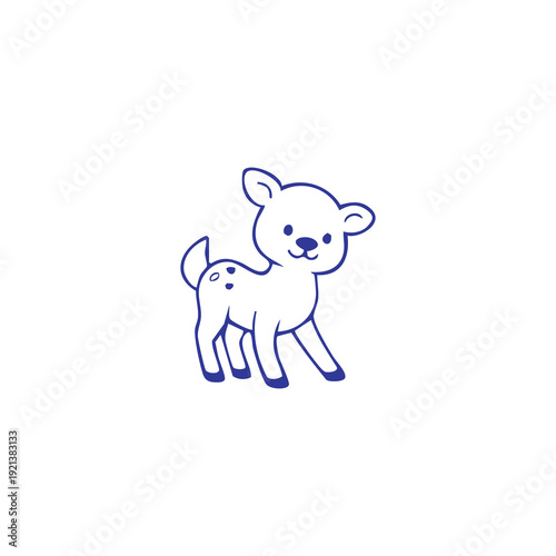 Simple blue line drawing of a young deer