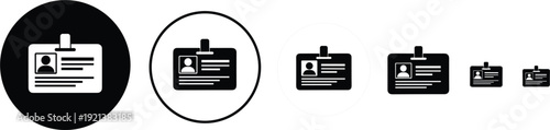  Minimalist Black ID Badge and Access Card Icons Vector Set with Framed Circle and Progressive Size Variations for Corporate Security Conference and Employee Identification