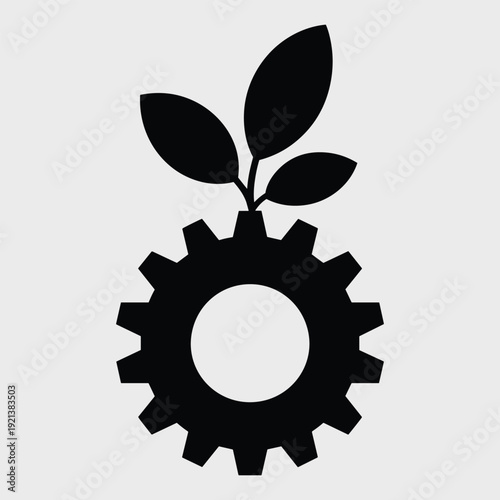 Sustainable growth concept with gear and sprouting leaves