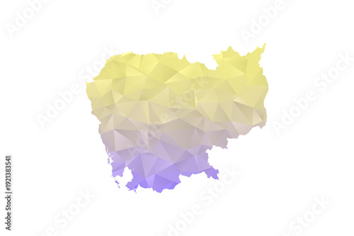 Vászonkép Cambodia Map - Polygon Style Vector Illustration in Yellow and Lavender Gradient