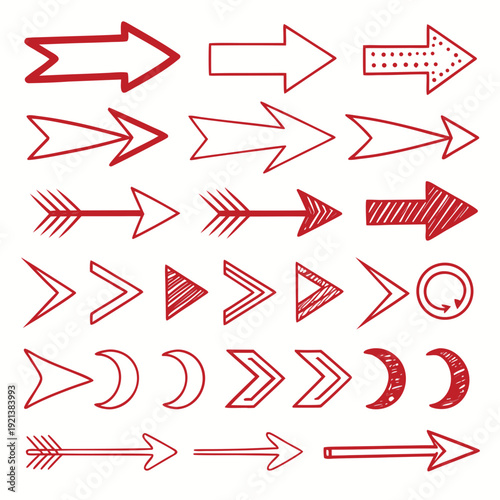 A collection of red arrows on a white background Vector