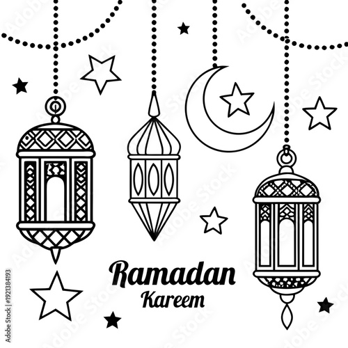 Ramadan kareem illustration with lanterns and stars Vector