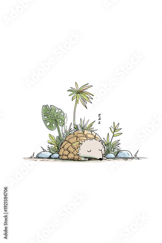 Curled Pangolin in Minimal Jungle Scene