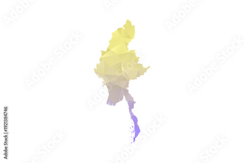 Myanmar Map - Polygon Style Vector Illustration in Yellow and Lavender Gradient, Low Poly Geometric Design, Isolated on White Background for Infographics and Projects