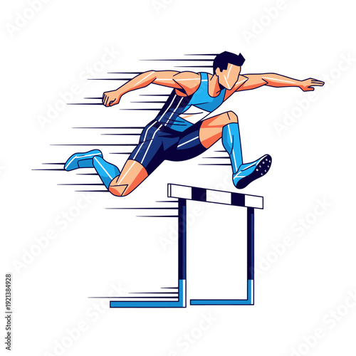 athlete clearing hurdle with dynamic motion and determination Vector Illustration, Isolated Graphic