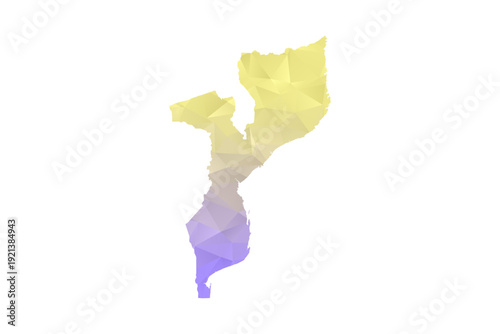 Mozambique Map - Polygon Style Vector Illustration in Yellow and Lavender Gradient, Low Poly Geometric Design, Isolated on White Background for Infographics and Projects