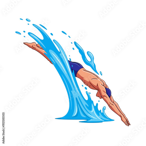diver plunges into water with dynamic splash Vector Illustration, Isolated Graphic Design Asset