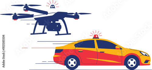 Autonomous drone monitoring a self-driving police car on a highway