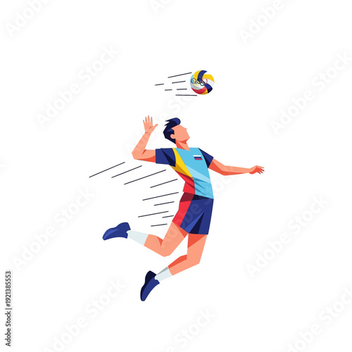 dynamic volleyball player jumping to spike ball in action Vector Illustration, Isolated Graphic Desi